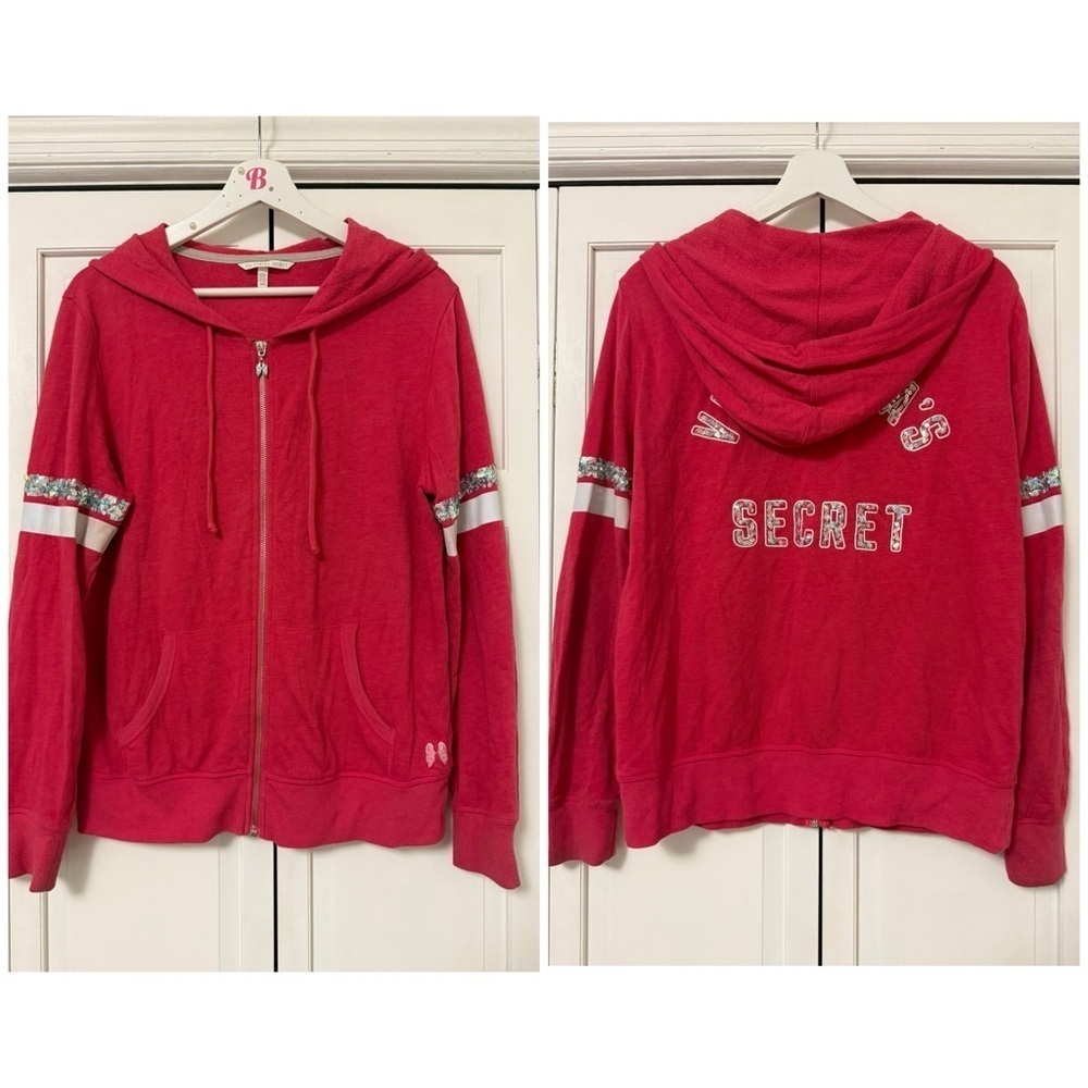 VICTORIA’S SECRET VSP SEQUIN LOGO FULL ZIP SWEATER Jacket SIZE Medium Y2K Inspir
